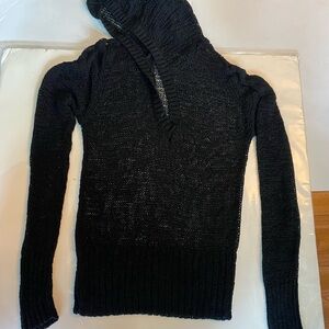 Black Hooded Women's large knot Sweater so see thru